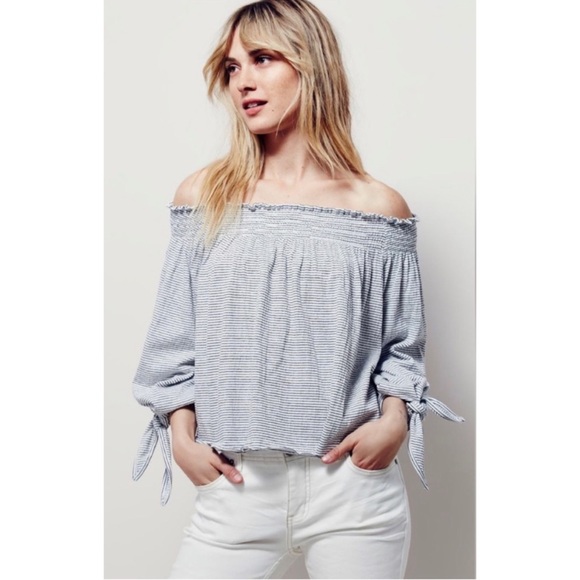 Free People Off The Shoulder Striped Lexington Top - Picture 2 of 9